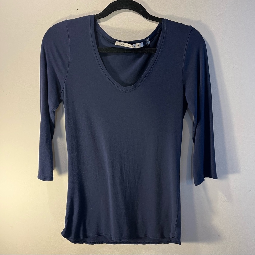 Max Studio Navy Blue Top - 3/4 length sleeve - super soft - sz S